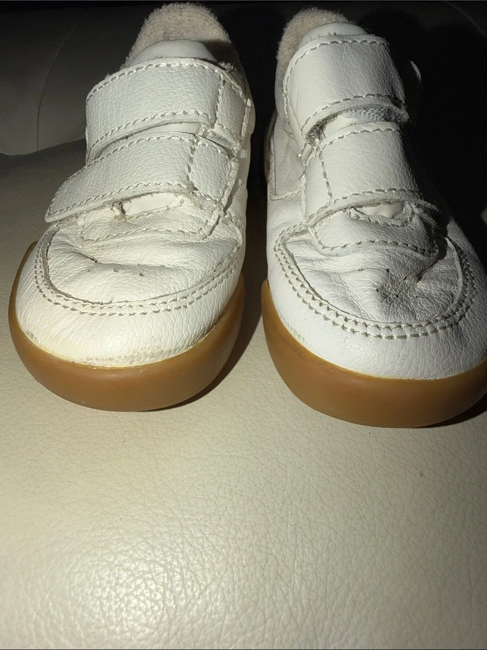 Zara White Leather Velcro Baby Sneakers with Gum Sole